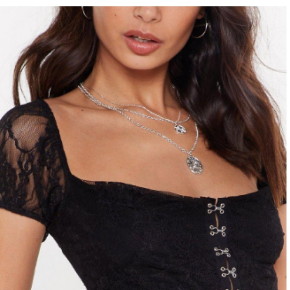 Nasty Gal Hook & Eye Lace Crop Top in Black, 2 NWT